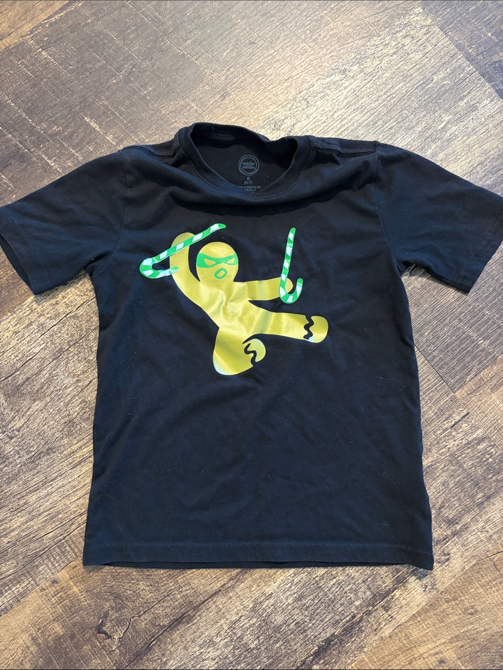 wonder nation Black Tee with Bright Lime Ninja Graphic